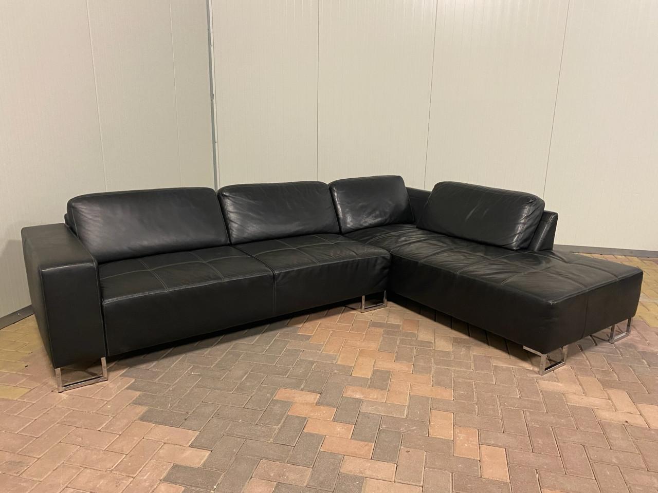 Piet Klerkx Zwarte Echt Leren Hoekbank – Comfortabele Zit – Ruime Hoek – Gr