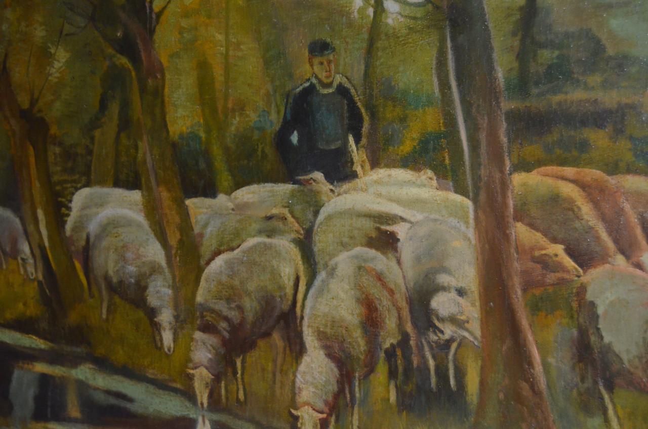 Giga schilderij Maarten Jr. Bos 19e eeuws igst. schaapskudde