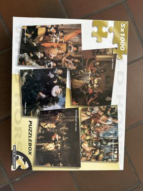 Puzzels 5x1000 stukjes in een doos, Hollandse meesters.