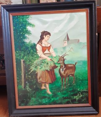 Schilderij meisje met geit