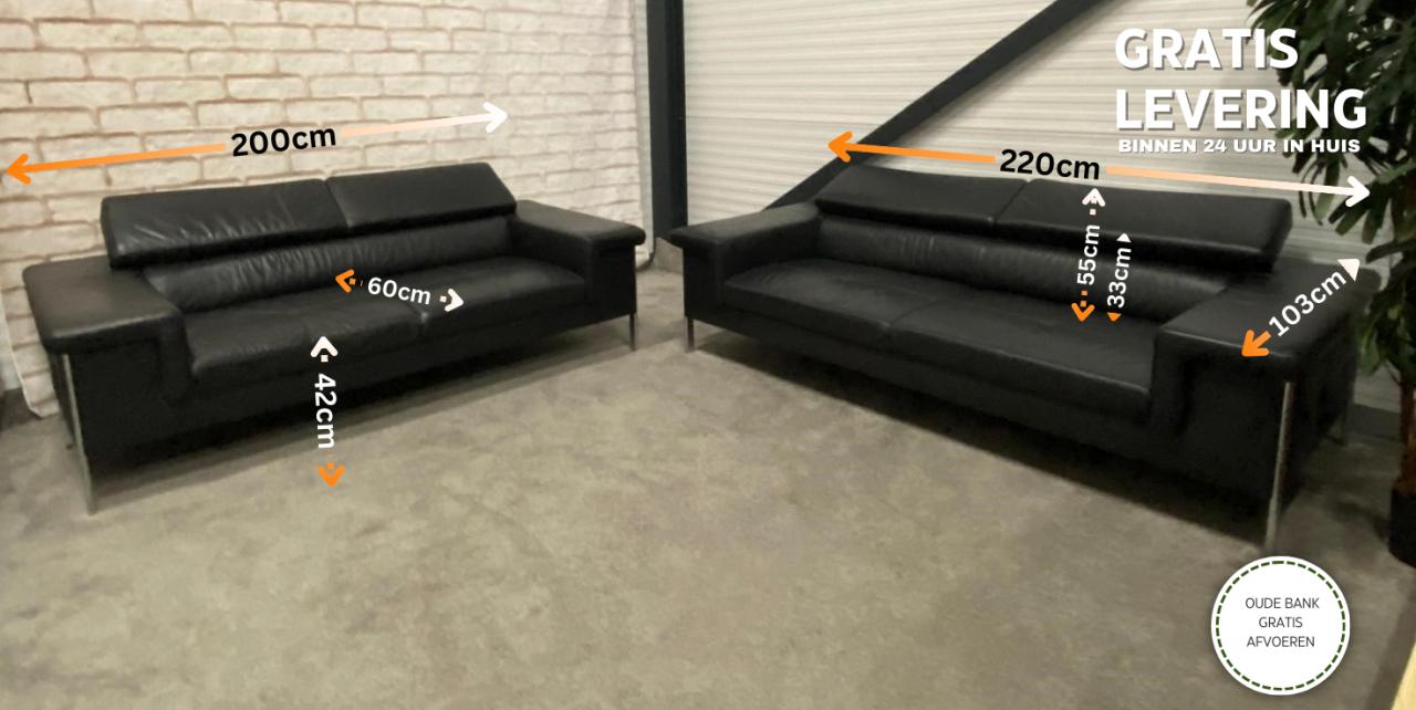 GRATIS LEVERING HEEL NL Antraciet Leer Bankstel 3+2,5 Zits