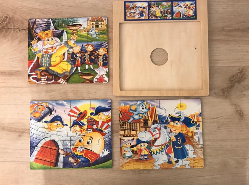 3 houten puzzels van 12 stukjes