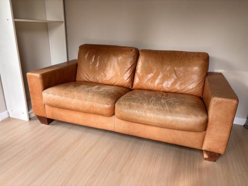 Cognac kleur leren 2,5 zitbank
