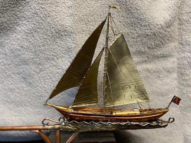 Prachtige Windwijzer( zeilschip) in 3D handgemaakt in koper/messing