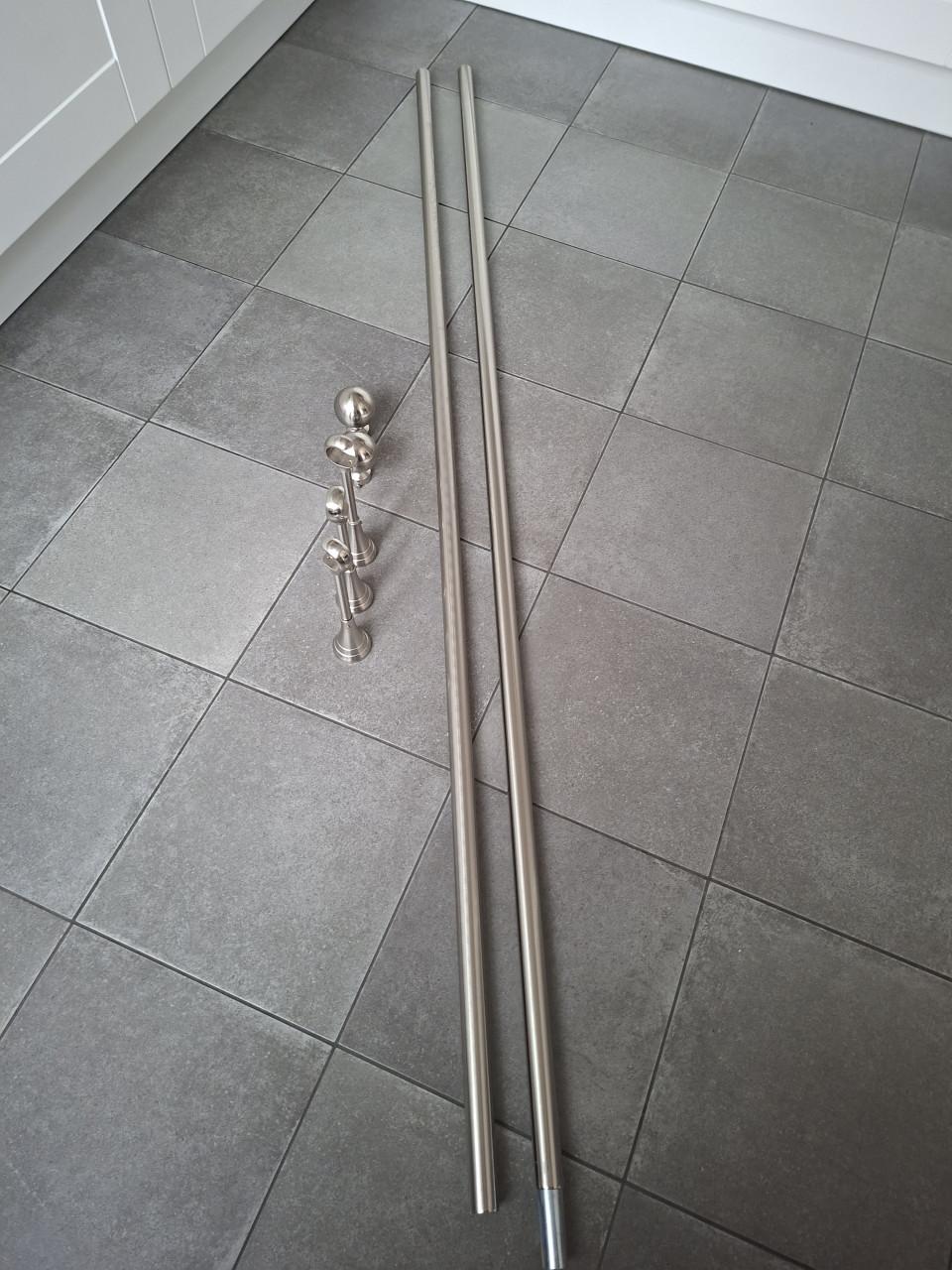 Rvs gordijn roede met eind bollen en verlengstuk