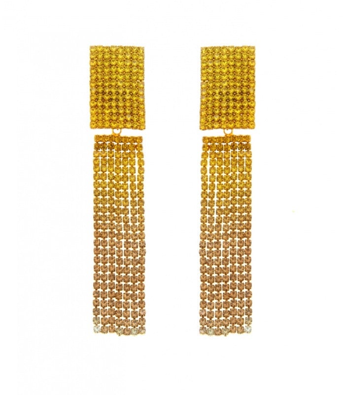 Oorclips geel gekleurde met strass steentjes
