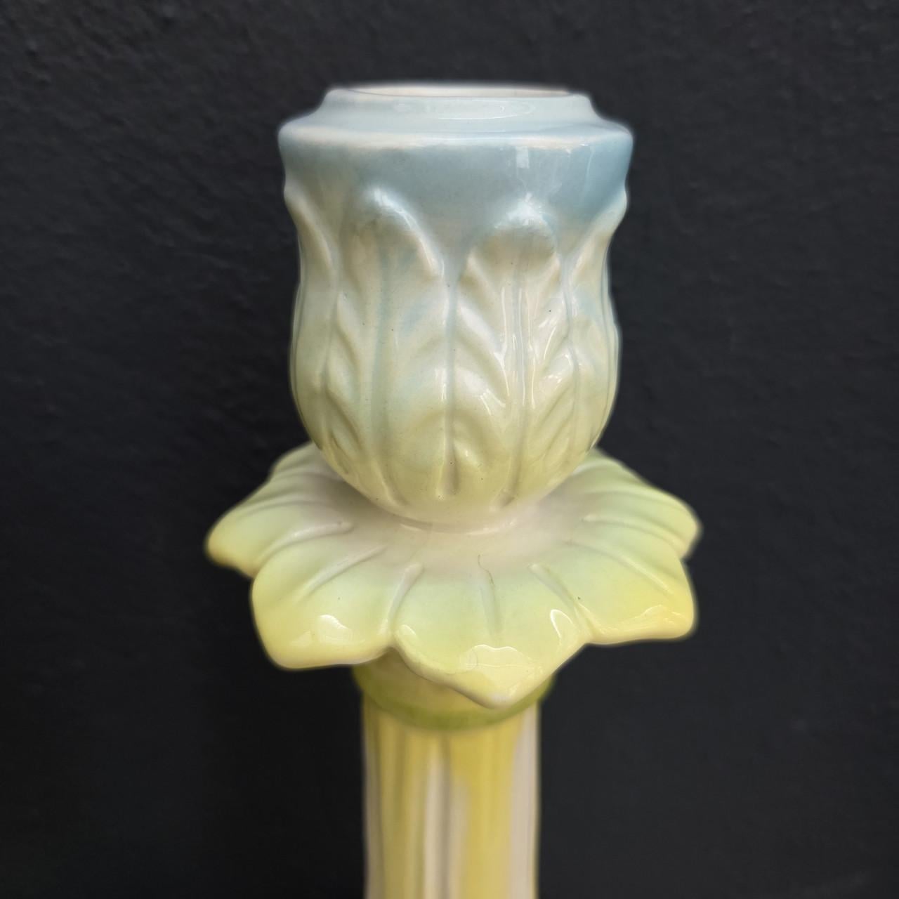 Stel art Nouveau barbotine kandelaars van Bordallo Pinheiro