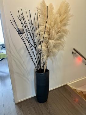 Hoge bloempot + pampaspluimen en siertakken