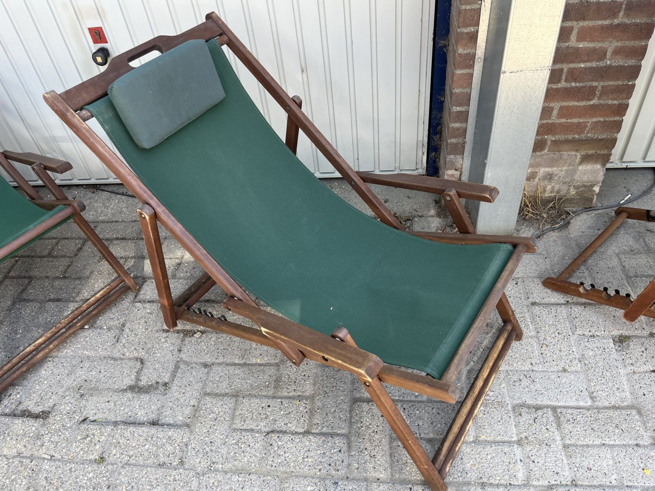 3 inklapbare strandstoelen met teakhouten frame