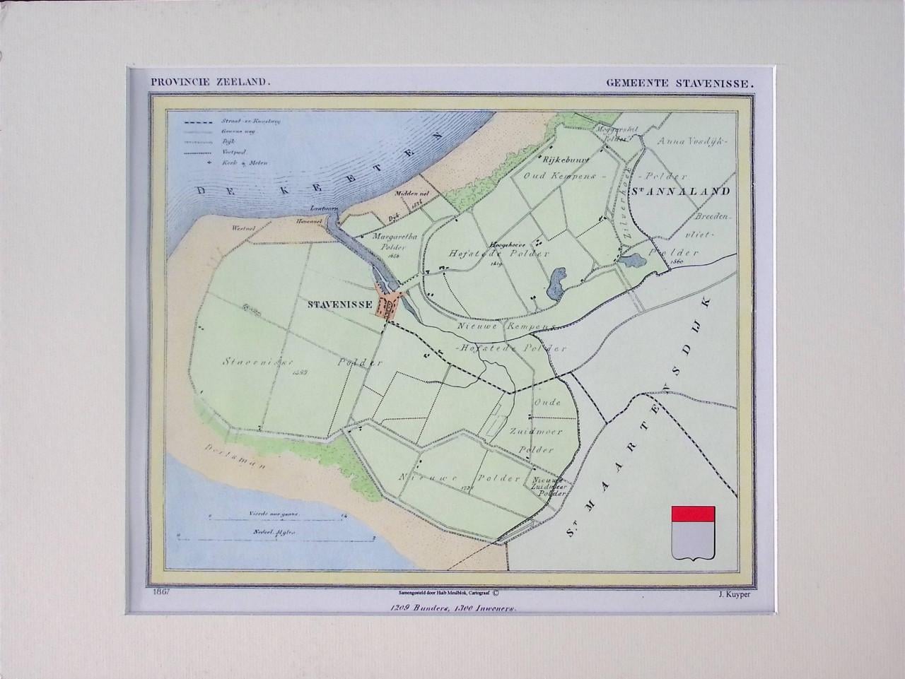 Hist. gem. kaarten gemaakt door J. Kuyper, nu in kleur Tholen en St. Phi.l