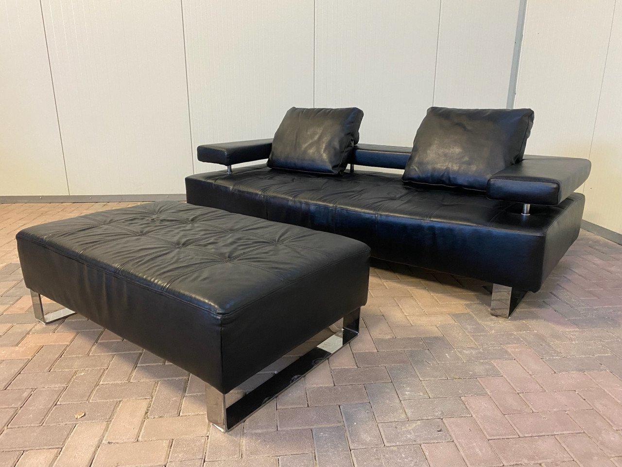 GRATIS LEVERING HEEL NL Montel 3-zits Echt Leren Bankstel met Hocker