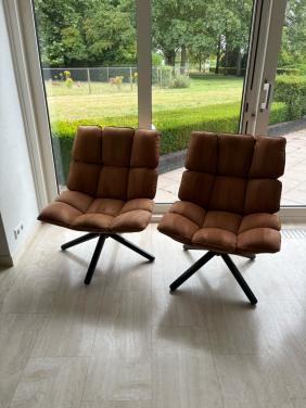 2 Fauteuil Stoelen Cognac - moeten weg wegens verhuizing