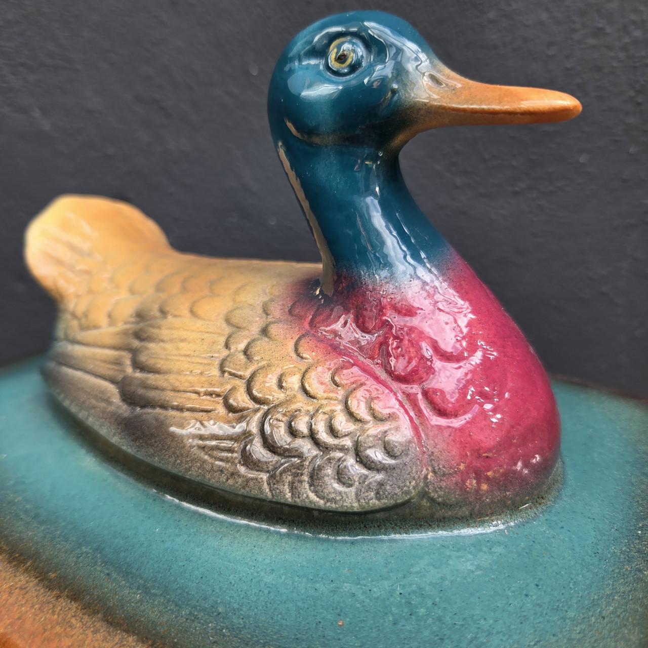 Grote brocante keramische ovenschaal eend, terrine