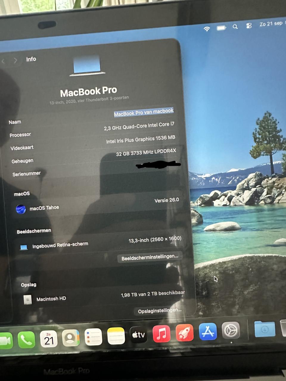 13 inch MacBook Pro uit 2020 met 32gb RAM en 2 TB SSD
