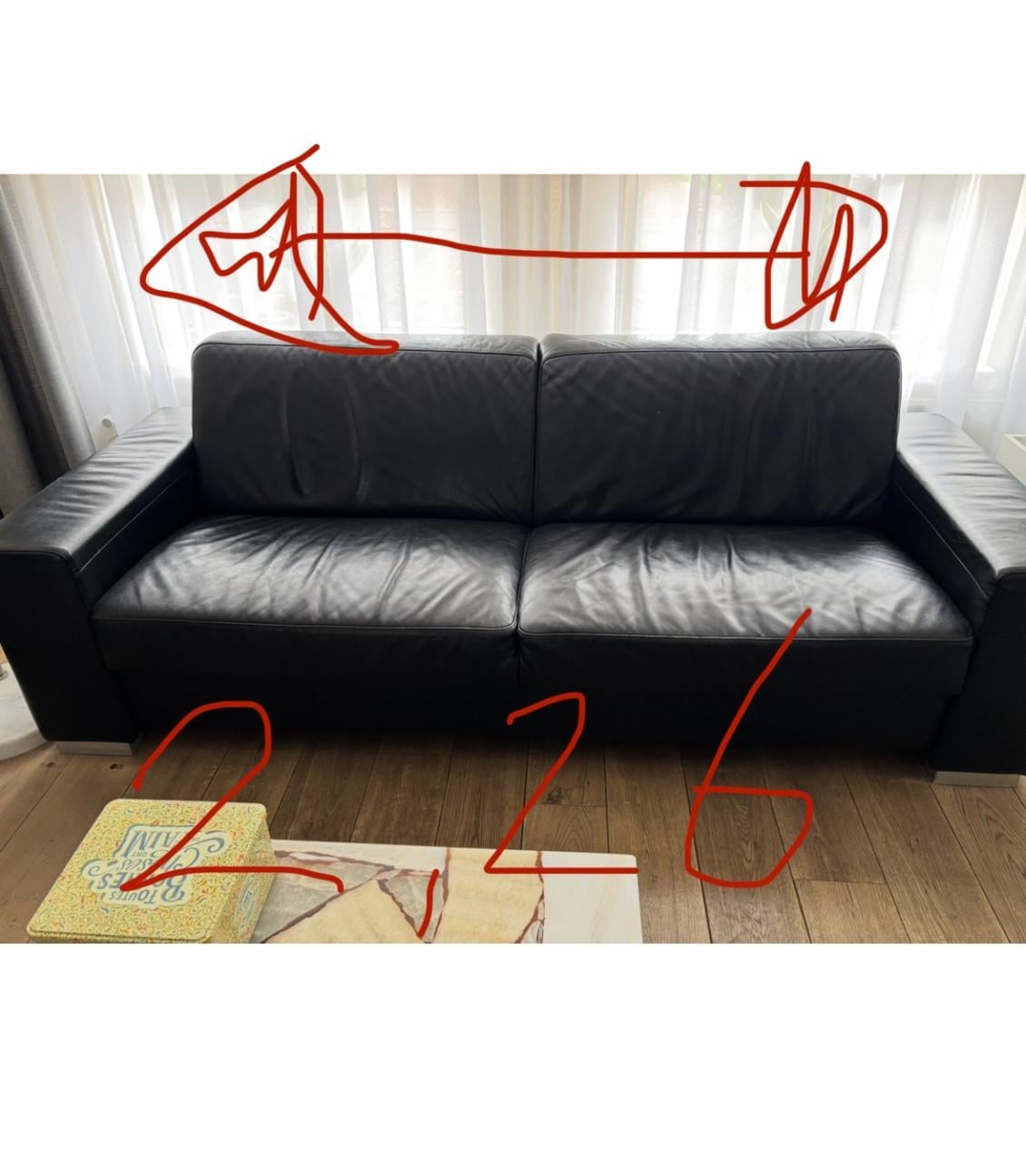 Zwarte leren 2,5 Zitbank