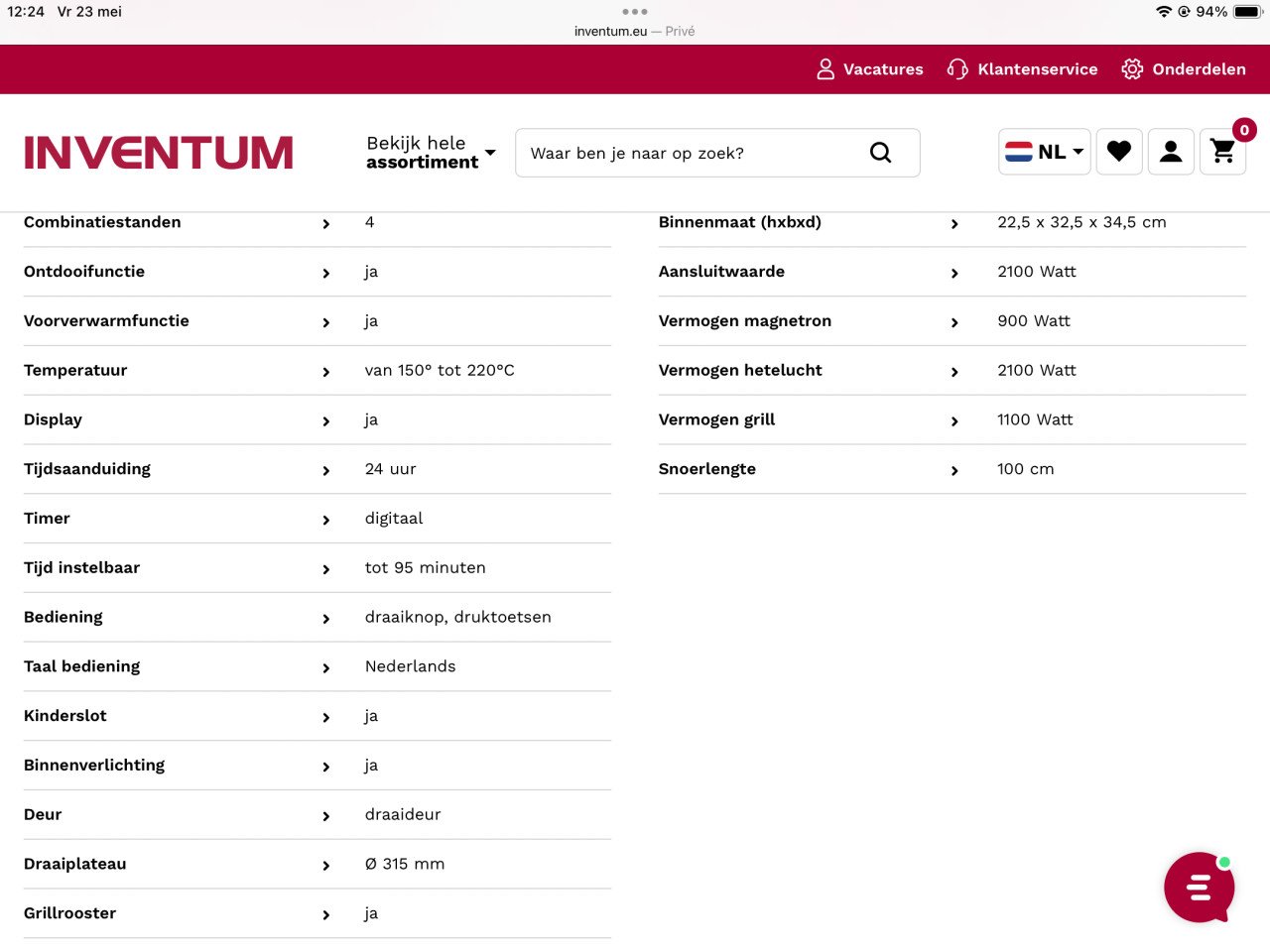 Inventum MN258C combi oven magnetron GOES z.g.a.n. GERESERVEERD