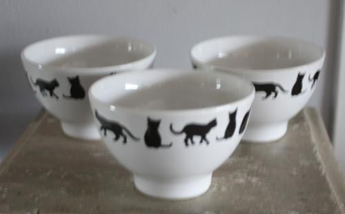 Set va 3 schaaltjes met zwarte poezen print