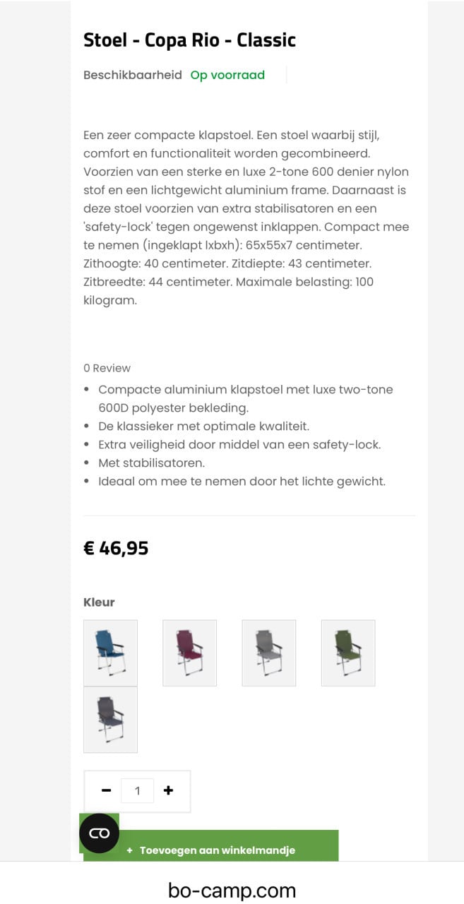 Camping stoel relaxstoel van bo kamp Stoel Copa Rio Classic ZGAN.
