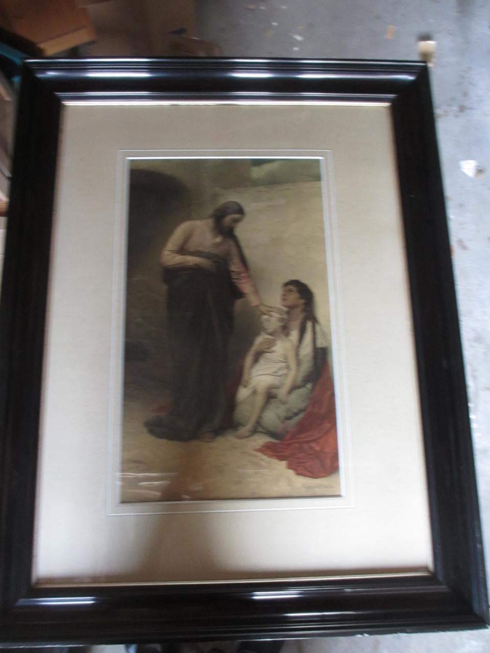 Schilderij met prachtig zwart gelakte oude lijst (groot)