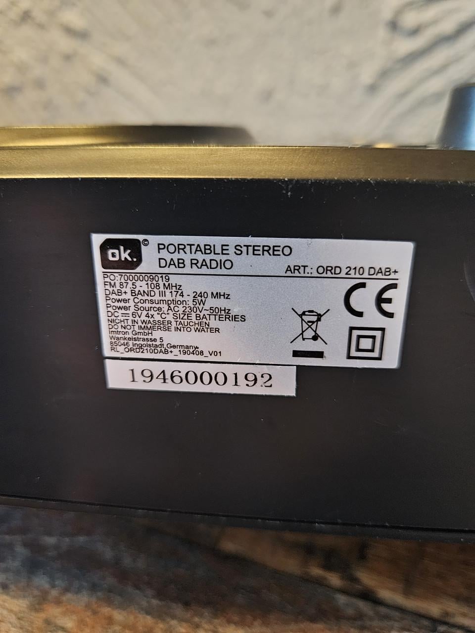 Portable Stereo DAB Radio ORD 210 DAB+ zgan nog
