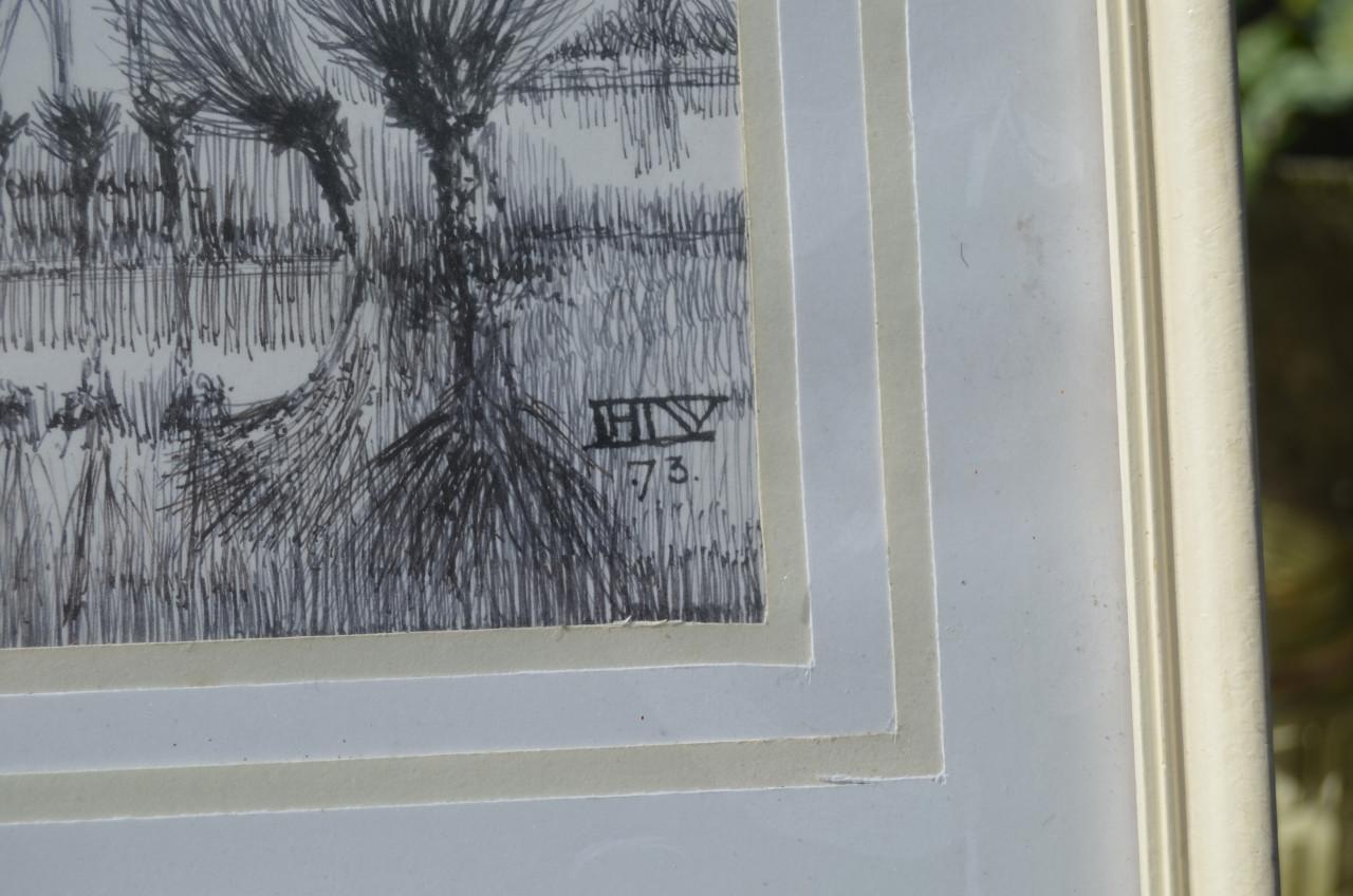 9 x Hendrik Voskuijl (1893 - 1980) potloodtek. bomen (3) o.a. Ommen