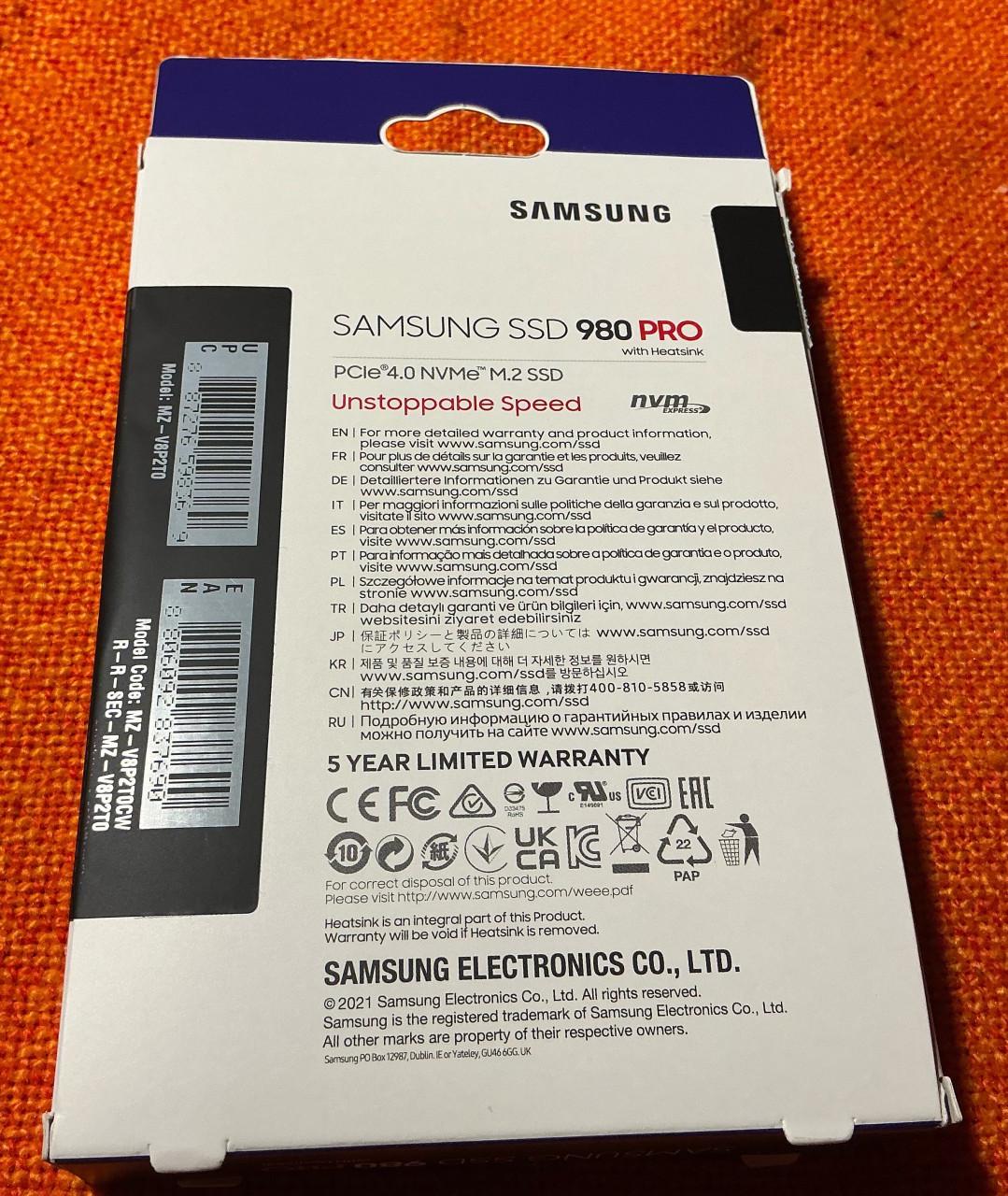 Samsung 980 m.2 ssd 2Tb