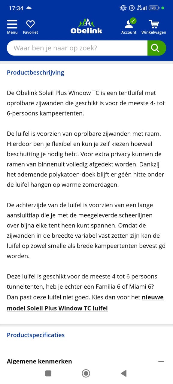 Obelink Soleil Plus Window TC tentluifel met zijwanden