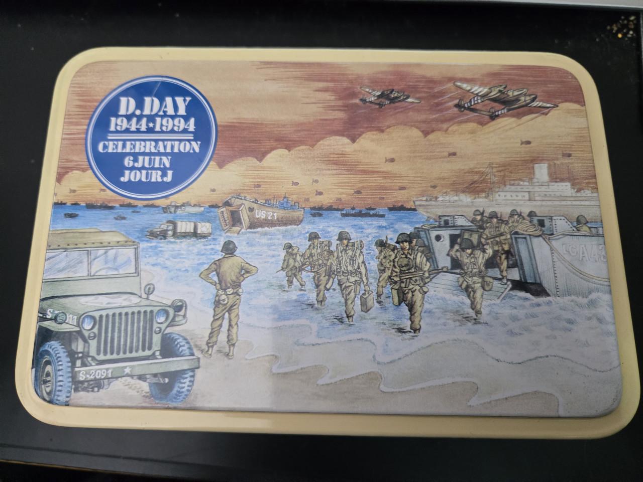 D-Day 1944-1994 viering koektrommel,. 19.5x12.5x7.5 cm