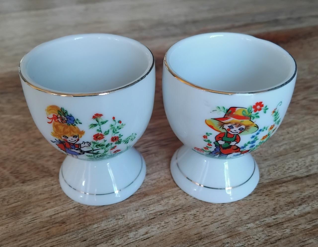 2x Vintage Eierdopjes porselein