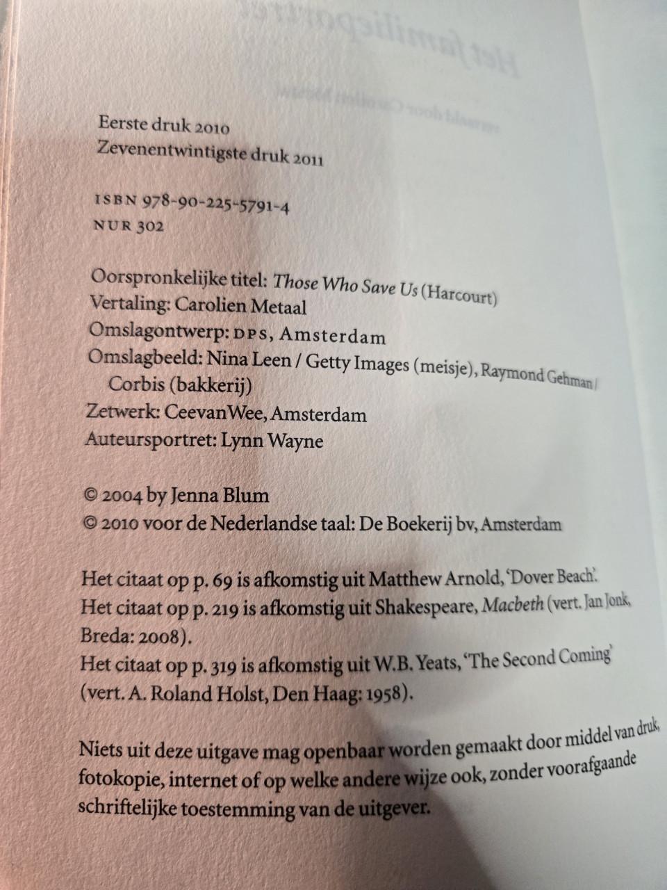 Boek: Het familieportret - Jenna Blum 2011 27e druk 461 Blz