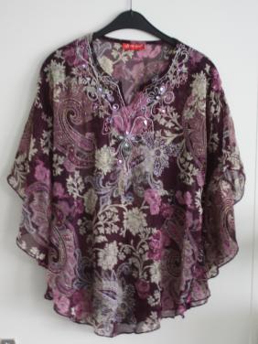 Paarse transparante print en glitters  shirt maat l