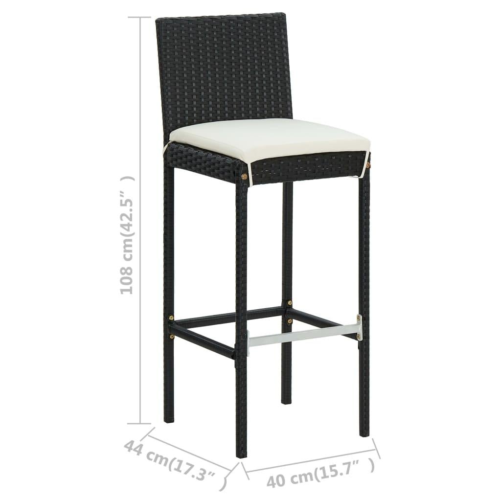Barkrukken met kussens 2 st poly rattan zwart