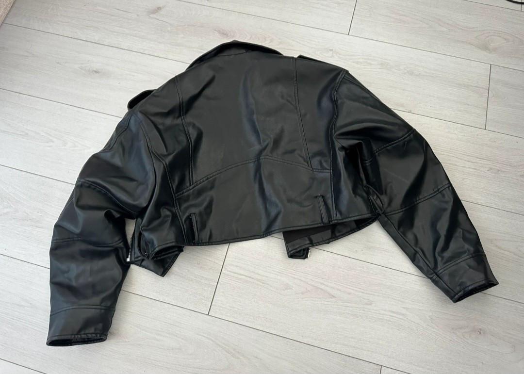 Zara zwarte PU leren bikerjasje Maat L